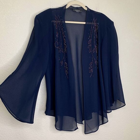 R&M Richards 2 Pieces Blue Embellished Cardigan Dress, Size 20W - Picture 9 of 13